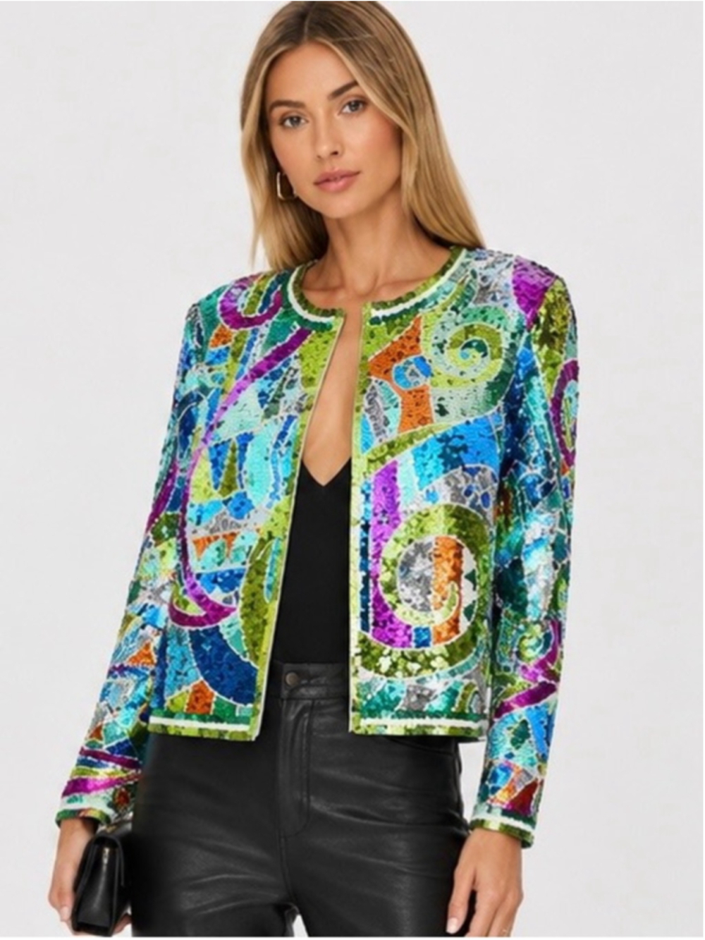 Sequined Multicolor Cropped Jacket - Women's